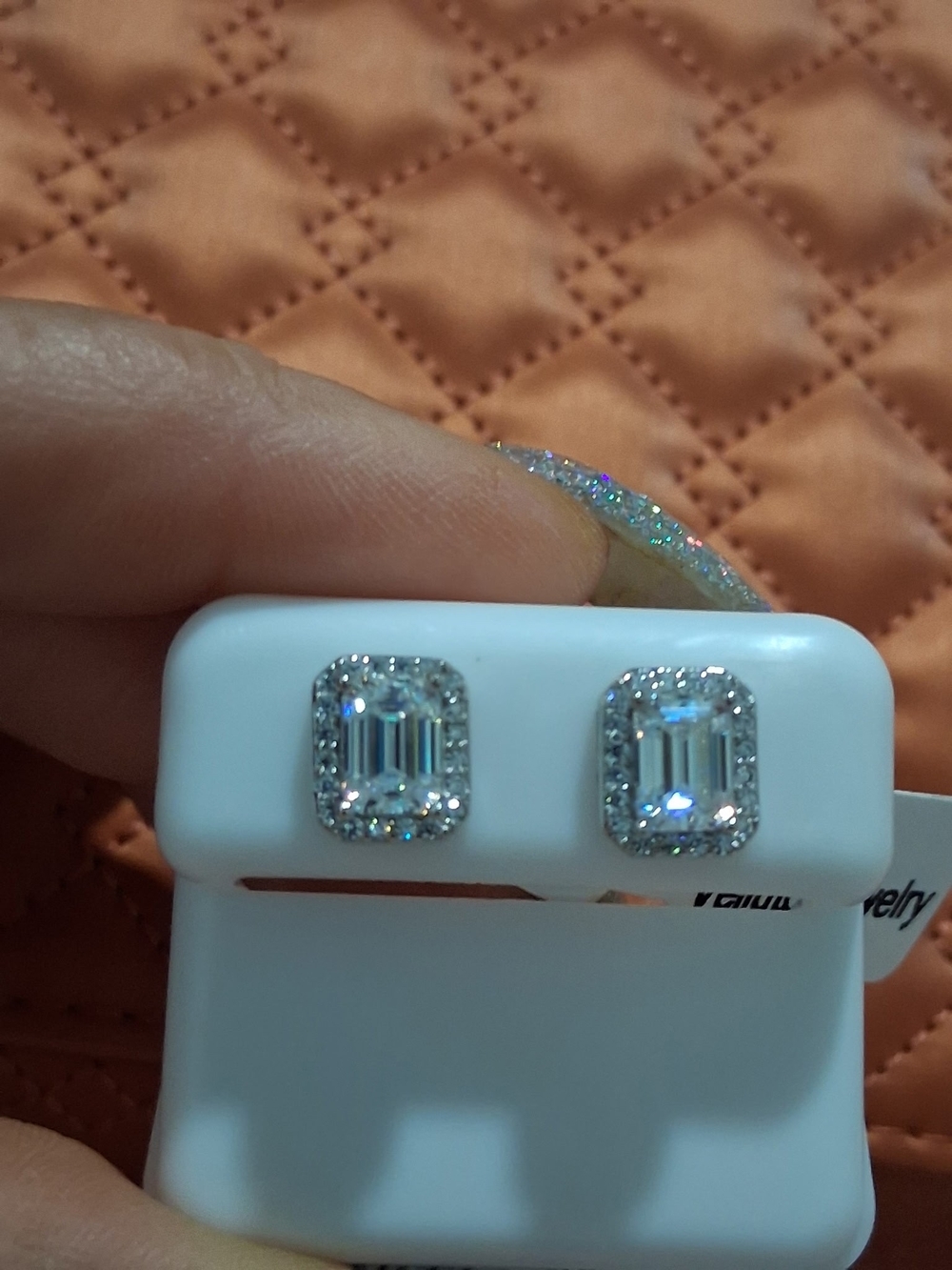 Classic 1ct Real Moissanite Emerald-Cut Halo Stud Earrings